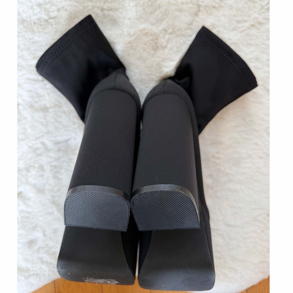 Black Satin High Platform Dancer Ankle Sock Boots fits size 7.5-8 - Picture 6 of 7